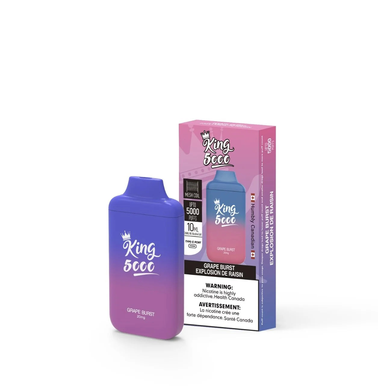 King 2ml nicotine free grape burst